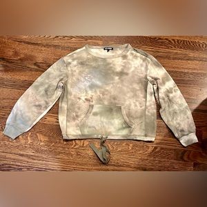 STEVE MADDEN Green & Brown Tie-dye Cropped Crew Neck Sweatshirt Size: Large